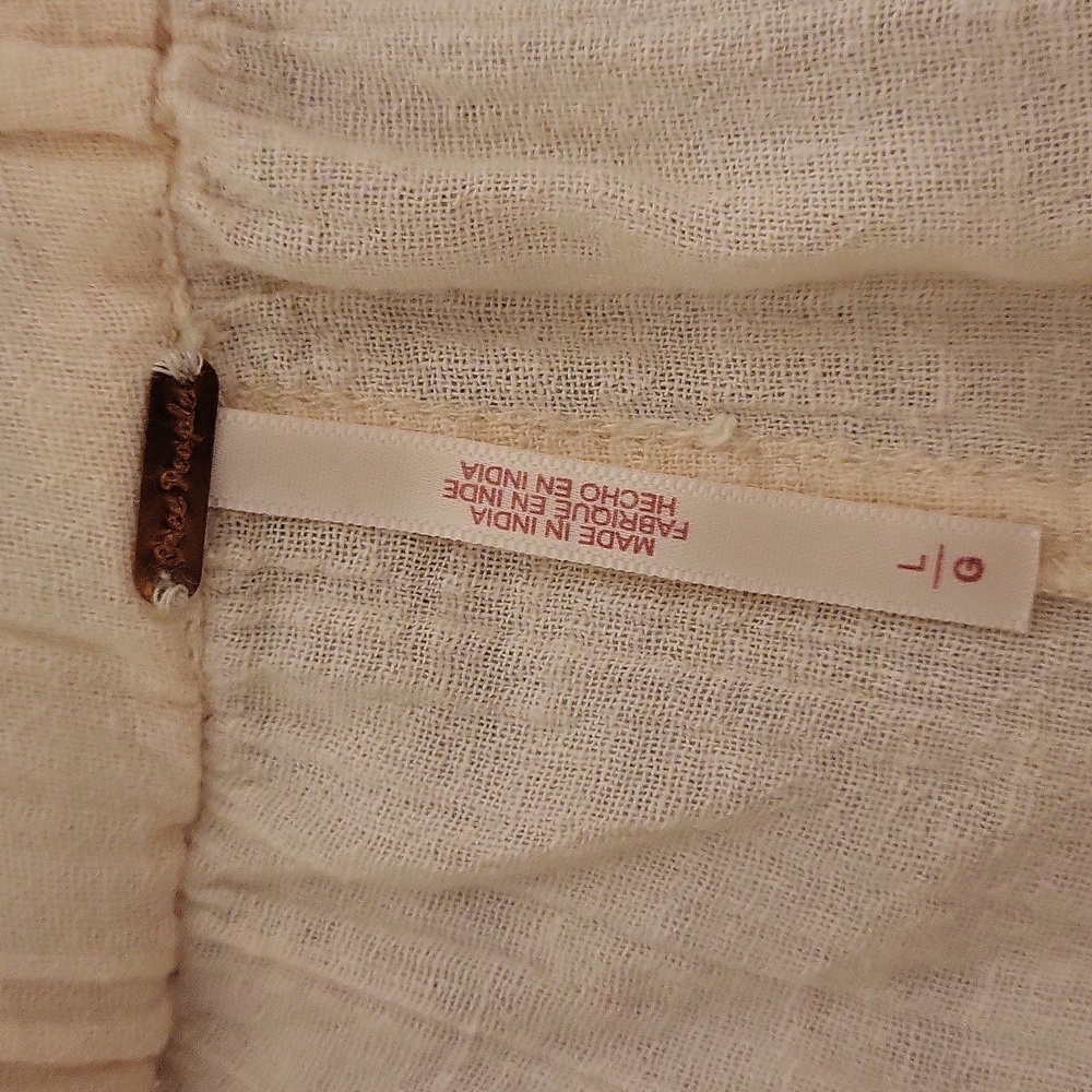 Free People Large Beige Wide-Leg Cargo Pants Boho Elastic Waist - Picture 9 of 13